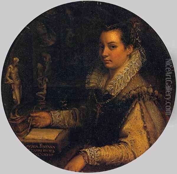 Self-Portrait in a Tondo Oil Painting - Lavinia Fontana