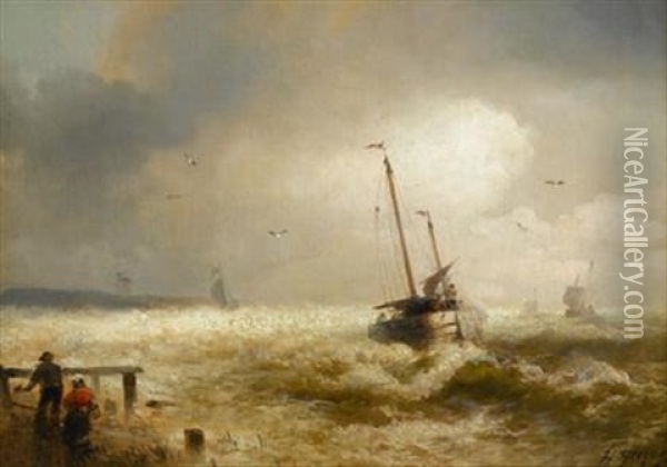 Storm At Sea Oil Painting - Hermann Herzog