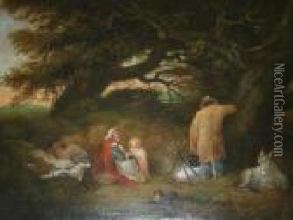 A Rustics' Woodland Camp Oil Painting - George Morland