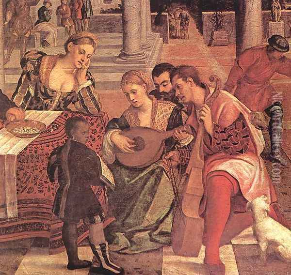 Dives and Lazarus (detail) 1540-50 Oil Painting - Bonifacio Veronese (Pitati)