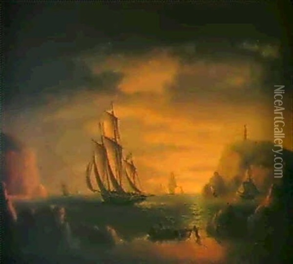 Moonlight Pirate Scene Oil Painting - Thomas Buttersworth