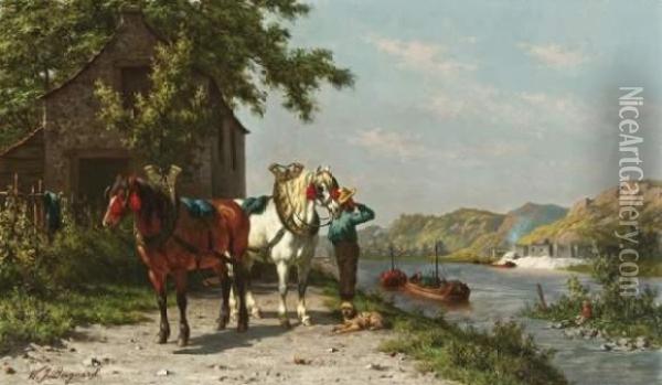 Chevaux Condroziens - Attelage A La Carriere Oil Painting - Willem Jacobus Boogaard