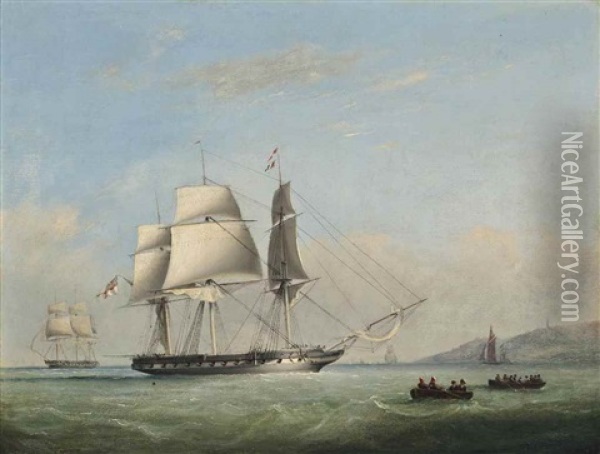 H.m.s. Picque And H.m.s. Inconstant Approaching The Entrance To A Harbour Oil Painting - Nicholas Matthew Condy