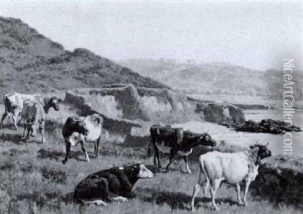Cattle On Acoastal Landscape Oil Painting - William Baptiste Baird