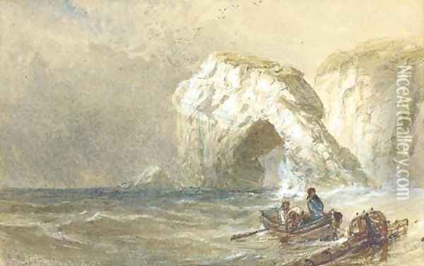 Salvaging the wreck, one off Durdle Dor Oil Painting - Edwin Ellis