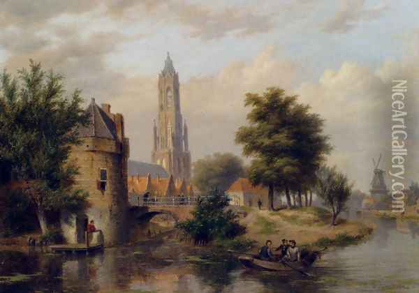 View Of A Riverside Dutch Town Oil Painting - Bartholomeus Johannes Van Hove