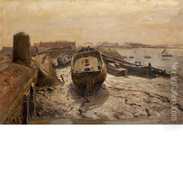 Docked Boats Oil Painting - Friedrich Ernst Morgenstern