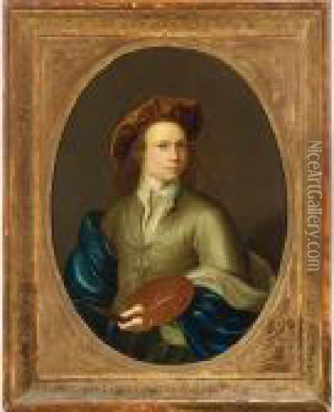 A Self Portrait Of A Young 
Painter At The Age Of 19, Half Length, Holding A Painters Palette Oil Painting - Aert Schouman