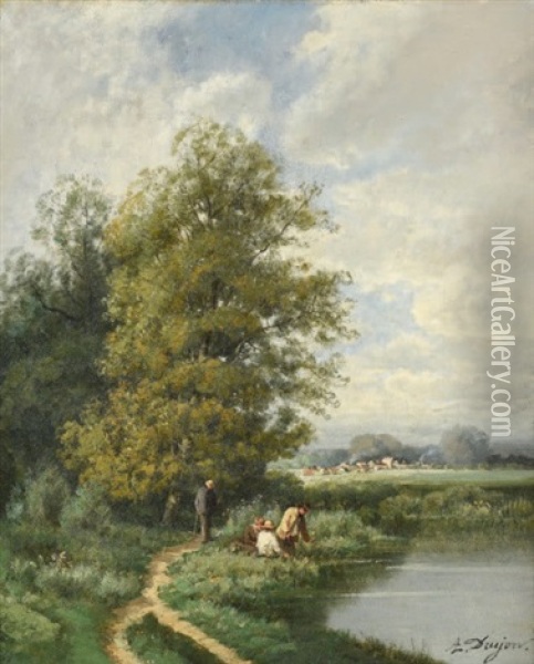 Louis-arthur Rolin Bord D'etang Oil Painting - Louis Arthur Rollin