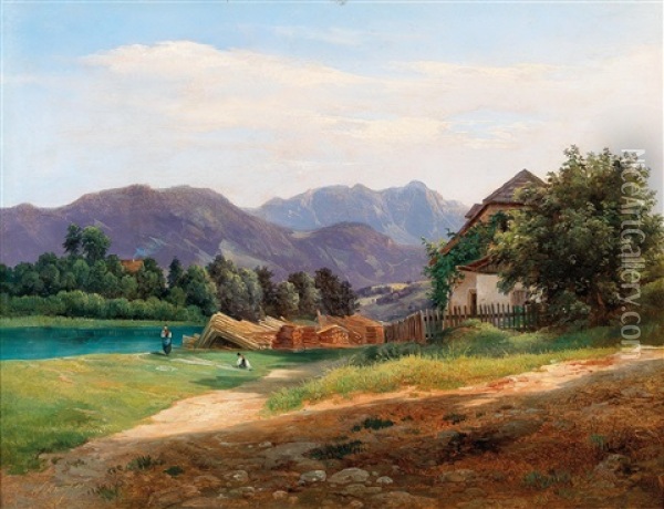 Landscape With Stored Timber Oil Painting - Wilhelm Steinfeld