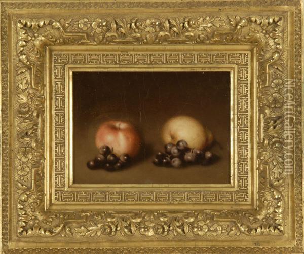 Still Life With Apple, Pear, And Grapes Oil Painting - Joseph Decker