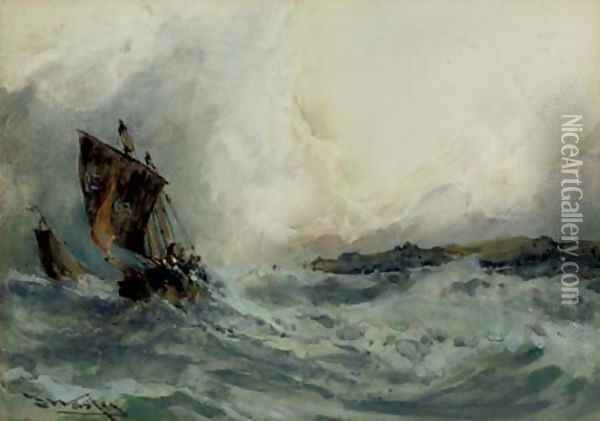 Fishing trawlers in an offshore breeze Oil Painting - Frank Wasley