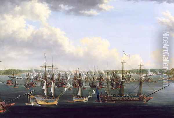The Battle at Fredrikshamn, 15 May 1790 Oil Painting - Johan Tietrich Schoultz