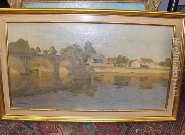River Landscape With Arched Bridge Oil Painting - Jean Eugene Clary