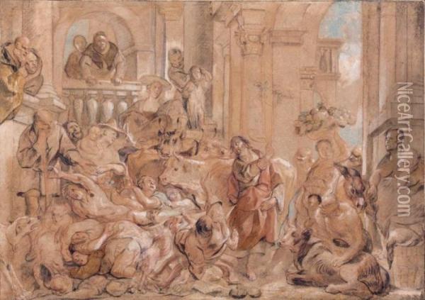 Le Christ Chassant Les Marchands Du Temple Oil Painting - Jacob Jordaens