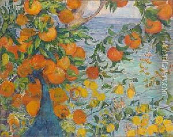Orangers En Bord De Mer Oil Painting - Jean Van Den Eeckhoudt