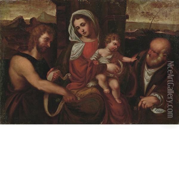 San Vito Al Tagliamento 
Madonna Col Bambino Fra I Santi Pietro E Giovanni Battista Oil Painting - Pomponio Amalteo