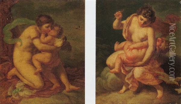 Cupid And Venus Embracing Oil Painting - Jean-Baptiste Regnault
