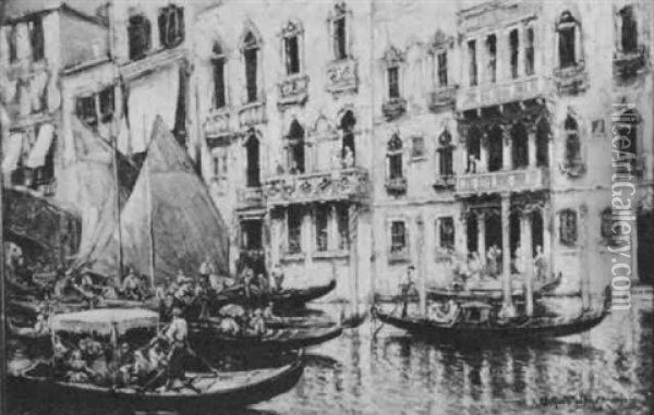 Venetian Canal Scene Oil Painting - Arthur Vidal Diehl