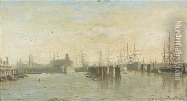 Hamburger Hafen Oil Painting - Friedrich Ludwig Christian Sturm