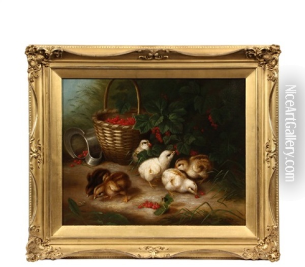 Chicks And Cherry Baskets Oil Painting - Susan Catherine Waters