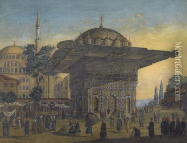 Tophane Fountain, Constantinople Oil Painting - Antoine-Ignace Melling