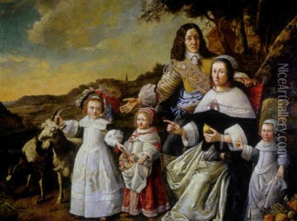 A Group Portrait Of Jonkheer A.f. Schouten, Commander Of The Dutch East Indies Company, And His Family Oil Painting - Aelbert Cuyp