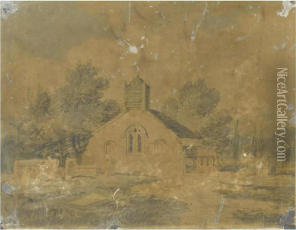 A Church, With Trees Beyond Oil Painting - Joseph Mallord William Turner