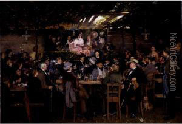 In The Bavarian Beergarden Oil Painting - Otto Piltz