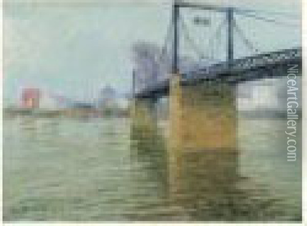 Le Pont Suspendu A Triel Oil Painting - Gustave Loiseau