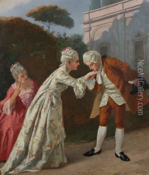 The Courtship Oil Painting - Antonio Ermolao Paoletti