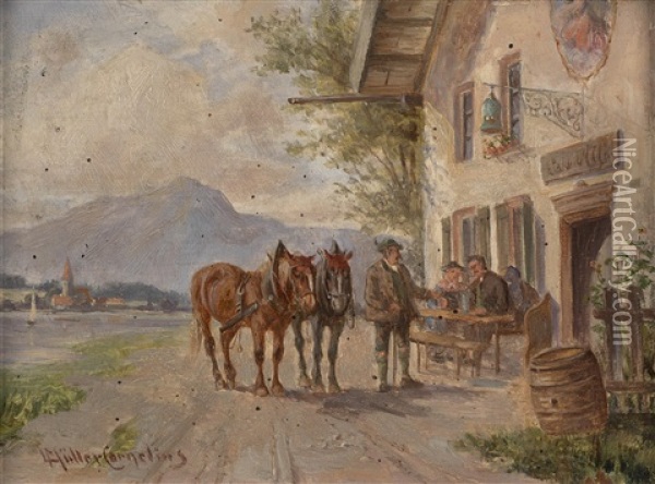 Rast Vor Dem Wirtshaus Oil Painting - Ludwig Mueller-Cornelius