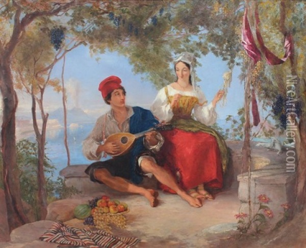 Romance In Naples Oil Painting - Thomas Uwins