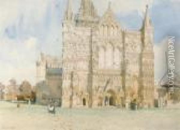 Salisbury Cathedral Oil Painting - Charles John Watson