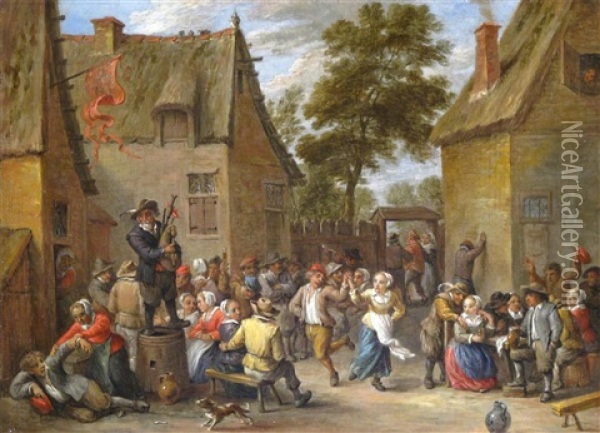 Peasants Making Merry By An Inn Oil Painting - David Teniers the Elder