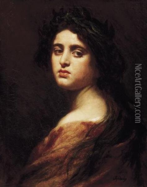 Girl With Chaplet-rachel Oil Painting - Bertalan Szekely Von Adamos
