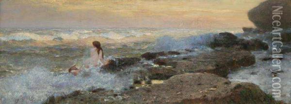 A Rocky Shore With A Naiad Oil Painting - Benes Knupfer