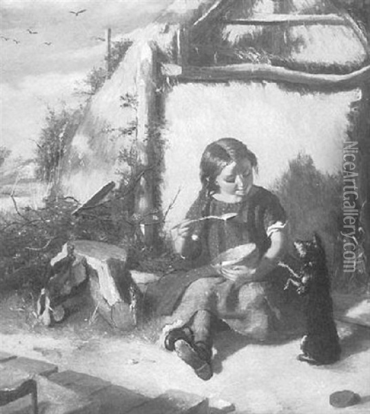 Young Girl Feeding Her Puppy Oil Painting - Joseph Thorburn Ross