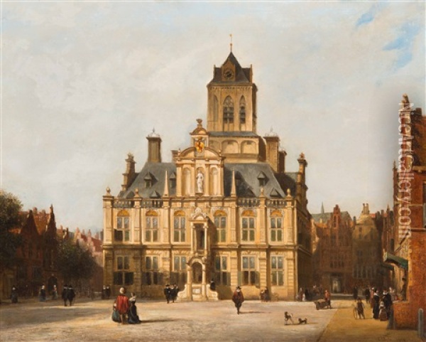 Town Hall Of Delft Oil Painting - Carel Jacobus Behr