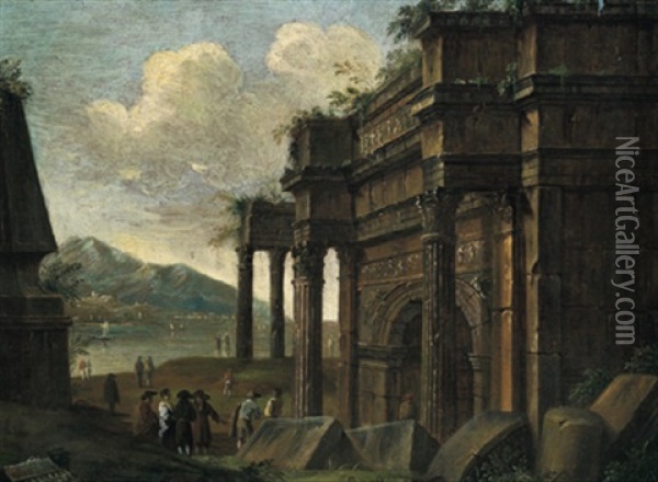 Romischer Triumphbogen In Einer Sudlichen Landschaft Oil Painting - Viviano Codazzi