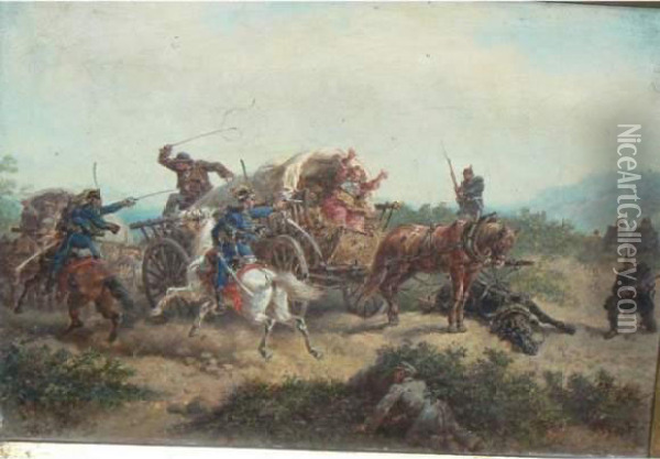  L'attaque De La Charrette  Oil Painting - Friedrich Kaiser