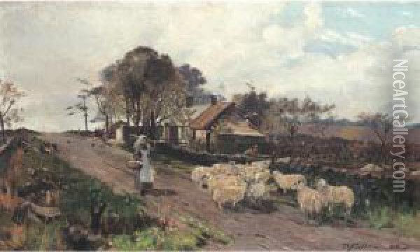 Prusweep Inn, Early Spring Time Oil Painting - David Fulton