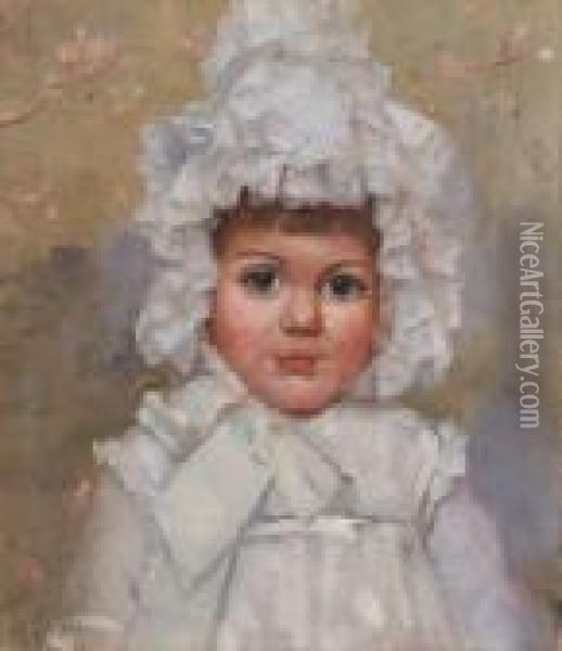 Bonnets And Eyes, A Portrait Of Lorna Smith Oil Painting - Thomas William Roberts