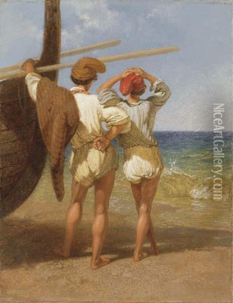 Italian Fishermen On The Shore Oil Painting - Penry Williams