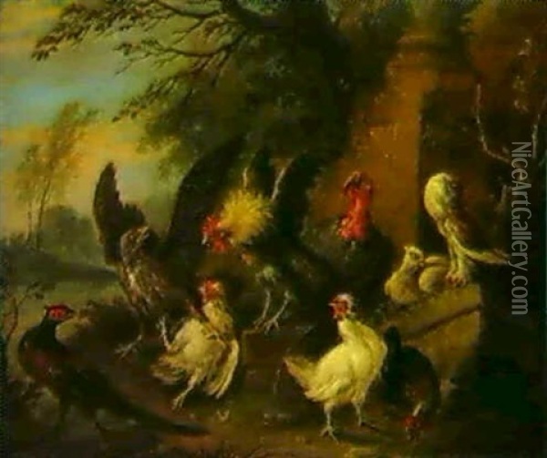 Huhner In Landschaft Oil Painting - Adriaen de Gryef