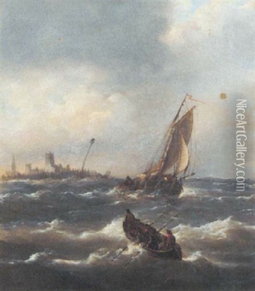 An Offshore Breeze Off The Dutch Coast Oil Painting - John Moore Of Ipswich
