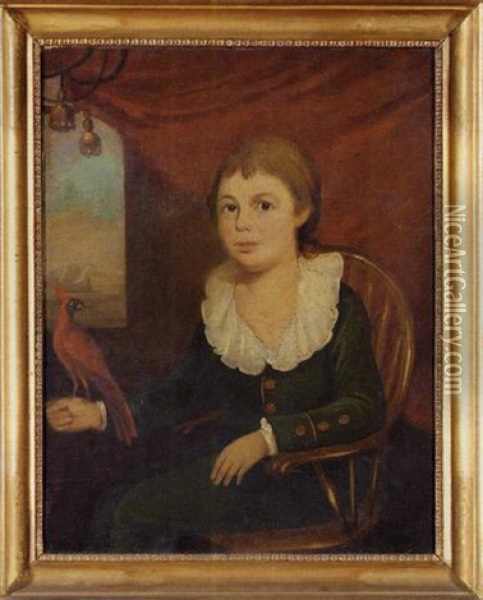 Portrait Of A Boy Seated In A Windsor Chair With A Cardinal Perched On His Right Hand Oil Painting - James Earl