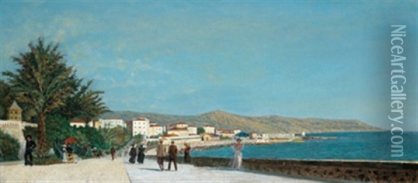 Promenade In San Remo Oil Painting - Louis Saugy
