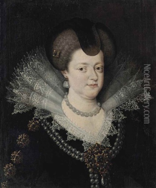 Portrait Of Marie De Medici (1575 -1642), Bust-length, In A Black Dress Oil Painting - Frans Pourbus the younger