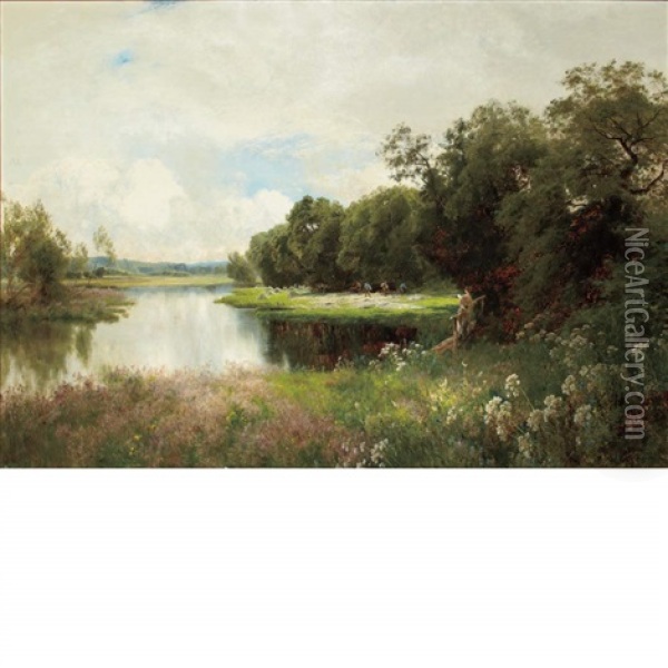 The Fringe Of The River, Ewhurst Hill, Guildford Oil Painting - John Clayton Adams